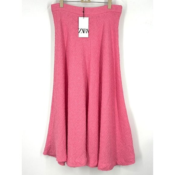 NWT ZARA Tweed Pink Maxi Skirt Large - Picture 4 of 5